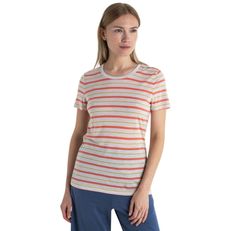 Icebreaker  Wave SS Tee Stripe Women's Ecru Hthr/Tang/Luxs