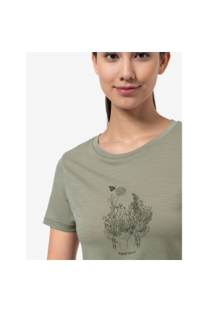 Super Natural Flowerhand Tee Women's Dried Sage/Black Ink/Copper SNWP03134-49B shirts en tops online bestellen bij Kathmandu Outdoor & Travel