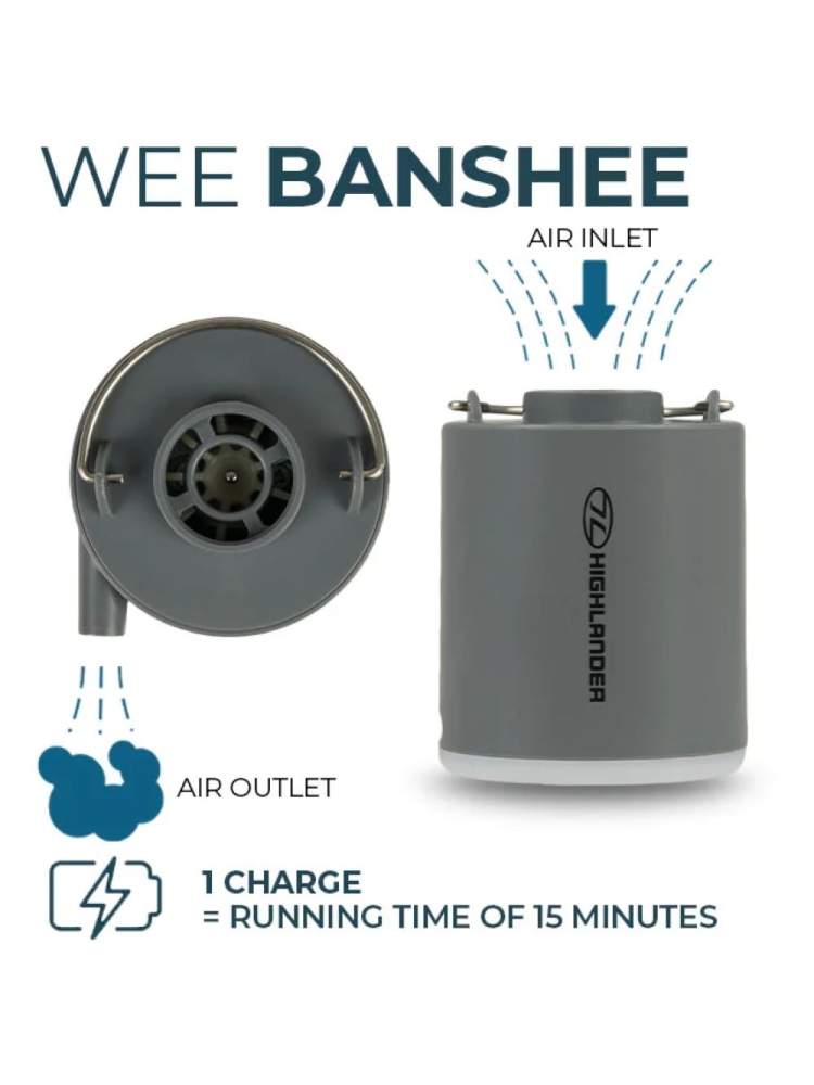 Highlander Wee Banshee Micro Lightweight Air Pump With Light Grijs AIR077-GY slaapmatjes online bestellen bij Kathmandu Outdoor & Travel