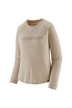 Patagonia Long Sleeve Cap Cool Trail Graphic Shirt Women's Outline Text Logo: Pumice 23715-OTPM shirts en tops online bestellen bij Kathmandu Outdoor & Travel