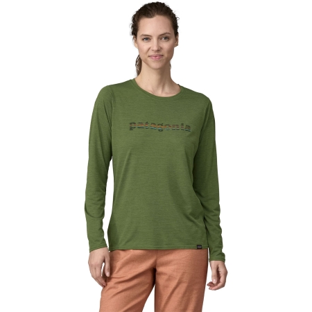 Patagonia  Long Sleeve Cool Daily Graphic Shirt Women's '73 Text Logo: Terrain Green X