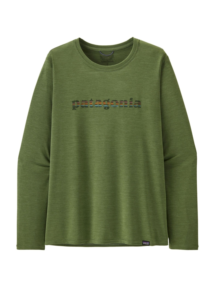 Patagonia Long Sleeve Cool Daily Graphic Shirt Women's '73 Text Logo: Terrain Green X 45205-TTNX shirts en tops online bestellen bij Kathmandu Outdoor & Travel