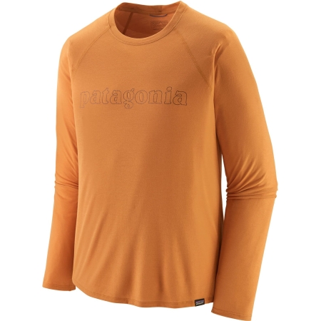 Patagonia  Long Sleeve Cap Cool Trail Graphic Shirt Outline Text Logo: Golden Cara