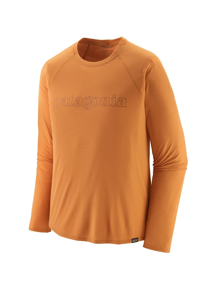 Patagonia Long Sleeve Cap Cool Trail Graphic Shirt Outline Text Logo: Golden Cara 23710-OTGC shirts en tops online bestellen bij Kathmandu Outdoor & Travel