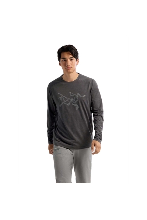 Arc'teryx Cormac Logo Ls Black Heather / Solitude 8452-Black Heather / shirts en tops online bestellen bij Kathmandu Outdoor & Travel