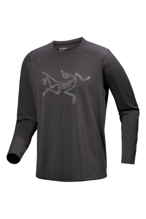 Arc'teryx Cormac Logo Ls Black Heather / Solitude 8452-Black Heather / shirts en tops online bestellen bij Kathmandu Outdoor & Travel