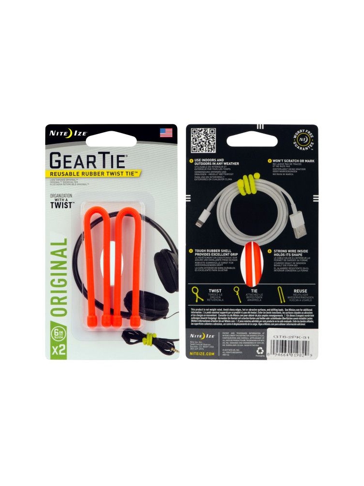 Nite-Ize Gear Tie Kabelbinder 2-pack 15cm Oranje NI GT6-2PK-31 reisaccessoires online bestellen bij Kathmandu Outdoor & Travel