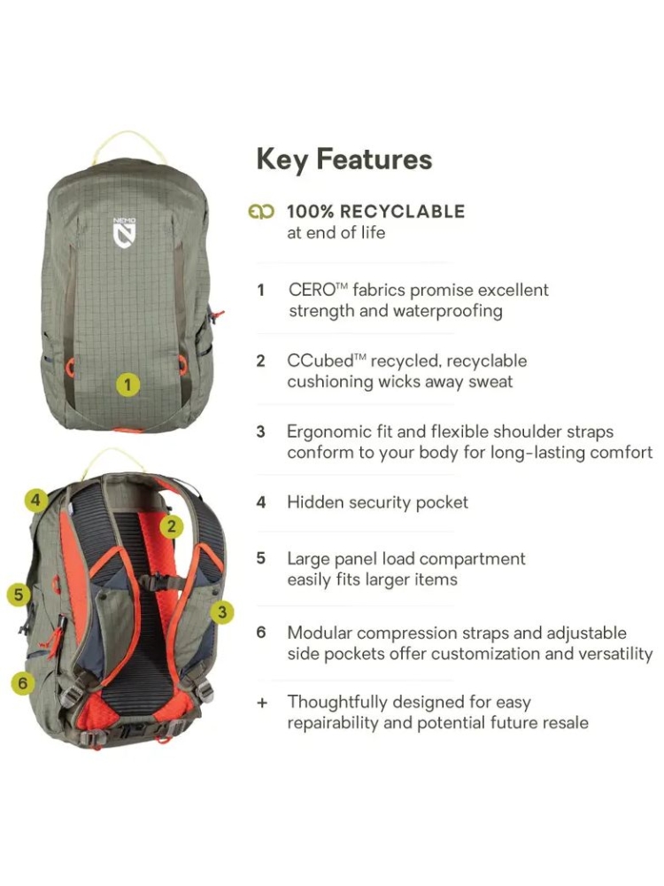 Nemo Resolve 15L Endless Promise Smokey Olive 8116.66033000 dagrugzakken online bestellen bij Kathmandu Outdoor & Travel