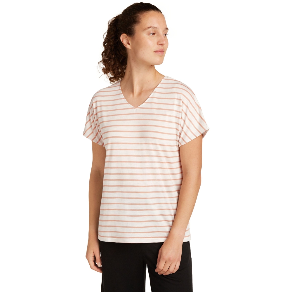 Icebreaker Mer Drayden Reversible SS Top Stripe Women's Ecru/Hthr/Desert Sand IB0A56ZW-0AX1 shirts en tops online bestellen bij Kathmandu Outdoor & Travel