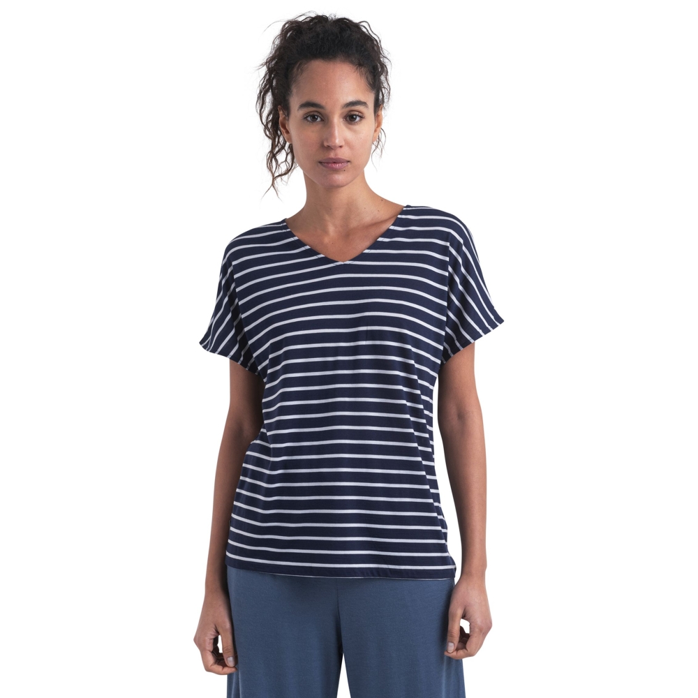 Icebreaker Mer Drayden Reversible SS Top Stripe Women's Midnight Navy/Snow IB0A56ZW-3291 shirts en tops online bestellen bij Kathmandu Outdoor & Travel