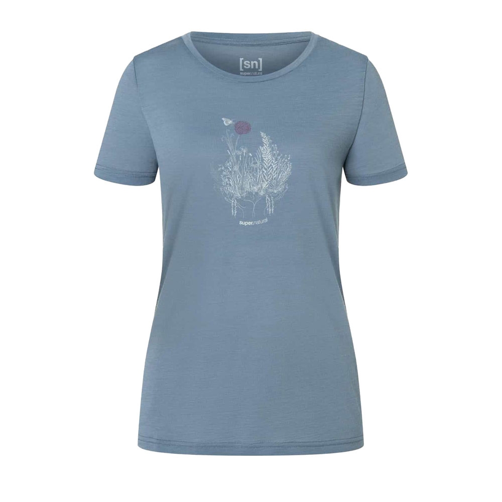 Super Natural Flowerhands Tee Women's Flint Stone/White Stone/Sangri SNWP03134-27E shirts en tops online bestellen bij Kathmandu Outdoor & Travel