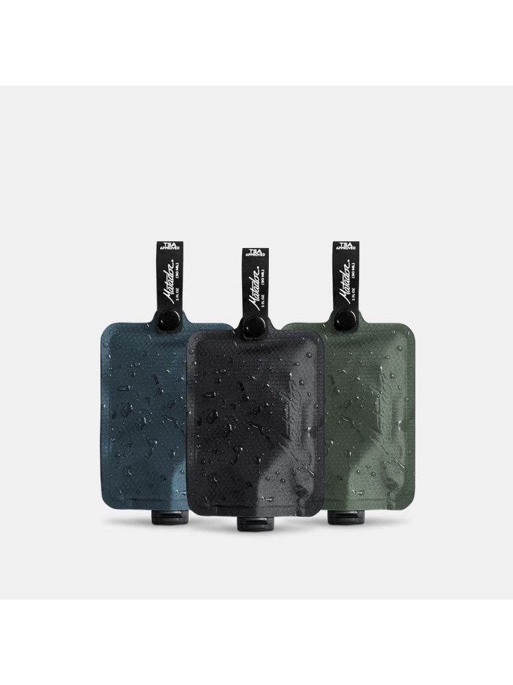 Matador Matador FlatPak Toiletry Bottle 3-Pack Blue, Charcoal, Green MATFPB3001MLT toiletartikelen online bestellen bij Kathmandu Outdoor & Travel