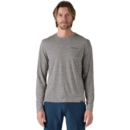 Patagonia M's L/S Cap Cool Daily Graphic Shirt - Waters Boardshort Logo Abalone Blue: Patagonia M's L/S Cap Cool Daily Graphic Shirt - Waters Boardshort Logo Abalone Blue: